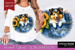 Denim Round Tshirt Background - Dog In Pocket PNG Product Image 1
