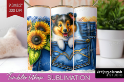 Denim Tumbler Wrap - Dog In Pocket Tumbler PNG Sublimation Product Image 1
