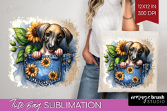 Denim Tote Bag - Dog In Pocket Tote Bag PNG Sublimation Product Image 1