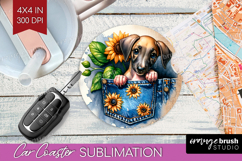 Denim Car Coaster - Dog In Pocket Coaster PNG Sublimation Product Image 1