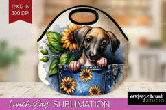 Denim Lunch Bag - Dog In Pocket Lunch Bug PNG Sublimation Product Image 1