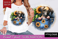 Denim Round Tshirt Background - Dog In Pocket PNG Product Image 1