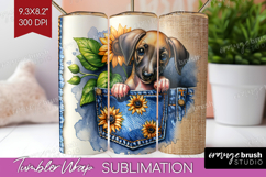 Denim Tumbler Wrap - Dog In Pocket Tumbler PNG Sublimation Product Image 1