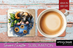 Denim Square Coaster - Dog In Pocket Coaster PNG Sublimation Product Image 1
