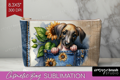 Denim Cosmetic Bag - Dog In Pocket Makeup Bag PNG Product Image 1