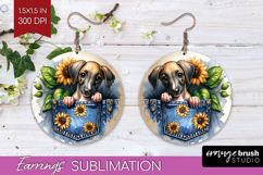 Denim Round Earrings - Dog In Pocket PNG Sublimation Product Image 1