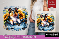 Denim Tote Bag - Dog In Pocket Tote Bag PNG Sublimation Product Image 1