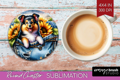 Denim Round Coaster - Dog In Pocket Coaster PNG Sublimation Product Image 1