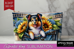 Denim Cosmetic Bag - Dog In Pocket Makeup Bag PNG Product Image 1