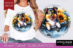 Denim Round Tshirt Background - Dog In Pocket PNG Product Image 1