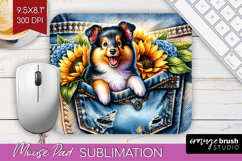 Denim Mouse Pad Sublimation - Dog In Pocket Mousepad PNG Product Image 1