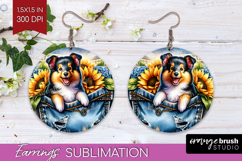 Denim Round Earrings - Dog In Pocket PNG Sublimation Product Image 1
