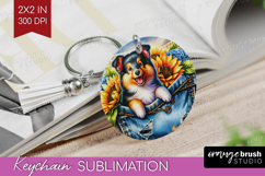 Denim Keychain PNG - Dog In Pocket Keychain Sublimation Product Image 1