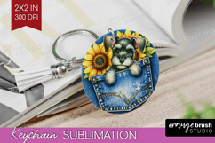 Denim Keychain PNG - Dog In Pocket Keychain Sublimation Product Image 1