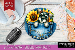 Denim Car Coaster - Dog In Pocket Coaster PNG Sublimation Product Image 1