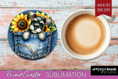 Denim Round Coaster - Dog In Pocket Coaster PNG Sublimation Product Image 1