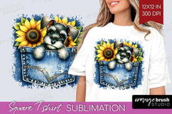 Denim Square Tshirt Background - Dog In Pocket PNG Product Image 1