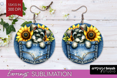 Denim Round Earrings - Dog In Pocket PNG Sublimation Product Image 1
