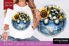 Denim Round Tshirt Background - Dog In Pocket PNG Product Image 1