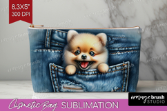 Denim Cosmetic Bag - Dog In Pocket Makeup Bag PNG Product Image 1