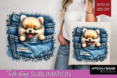 Denim Tote Bag - Dog In Pocket Tote Bag PNG Sublimation Product Image 1