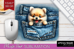 Denim Mouse Pad Sublimation - Dog In Pocket Mousepad PNG Product Image 1