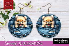 Denim Round Earrings - Dog In Pocket PNG Sublimation Product Image 1