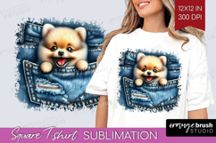 Denim Square Tshirt Background - Dog In Pocket PNG Product Image 1