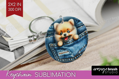 Denim Keychain PNG - Dog In Pocket Keychain Sublimation Product Image 1