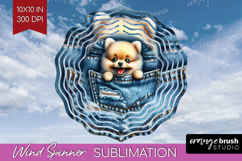 Denim Wind Spinner Sublimation PNG - Dog In Pocket Round Product Image 1