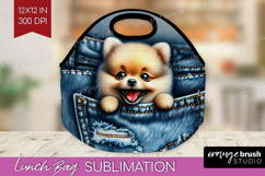 Denim Lunch Bag - Dog In Pocket Lunch Bug PNG Sublimation Product Image 1