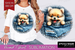 Denim Round Tshirt Background - Dog In Pocket PNG Product Image 1
