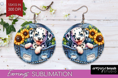 Denim Round Earrings - Dog In Pocket PNG Sublimation Product Image 1