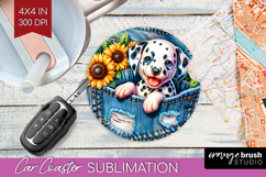 Denim Car Coaster - Dog In Pocket Coaster PNG Sublimation Product Image 1