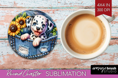 Denim Round Coaster - Dog In Pocket Coaster PNG Sublimation Product Image 1