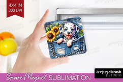 Denim Magnet Sublimation - Dog In Pocket Square Magnet PNG Product Image 1
