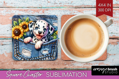 Denim Square Coaster - Dog In Pocket Coaster PNG Sublimation Product Image 1