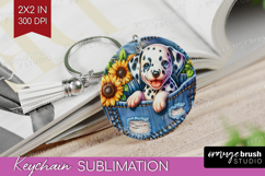 Denim Keychain PNG - Dog In Pocket Keychain Sublimation Product Image 1