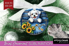 Denim Ornament PNG - Dog In Pocket PNG Sublimation Product Image 1