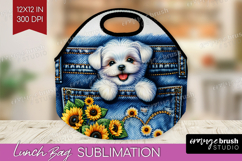 Denim Lunch Bag - Dog In Pocket Lunch Bug PNG Sublimation Product Image 1