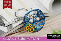 Denim Keychain PNG - Dog In Pocket Keychain Sublimation Product Image 1