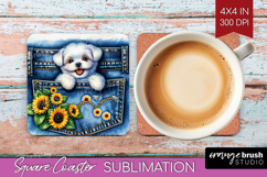 Denim Square Coaster - Dog In Pocket Coaster PNG Sublimation Product Image 1