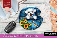 Denim Car Coaster - Dog In Pocket Coaster PNG Sublimation Product Image 1