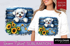 Denim Square Tshirt Background - Dog In Pocket PNG Product Image 1