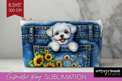 Denim Cosmetic Bag - Dog In Pocket Makeup Bag PNG Product Image 1