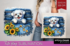 Denim Tote Bag - Dog In Pocket Tote Bag PNG Sublimation Product Image 1