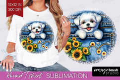 Denim Round Tshirt Background - Dog In Pocket PNG Product Image 1