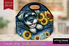 Denim Lunch Bag - Dog In Pocket Lunch Bug PNG Sublimation Product Image 1