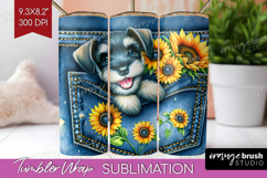 Denim Tumbler Wrap - Dog In Pocket Tumbler PNG Sublimation Product Image 1