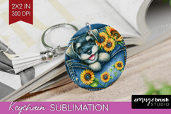 Denim Keychain PNG - Dog In Pocket Keychain Sublimation Product Image 1